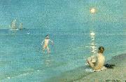 Peter Severin Kroyer badende drenge en sommeraften ved skagen strand oil painting reproduction